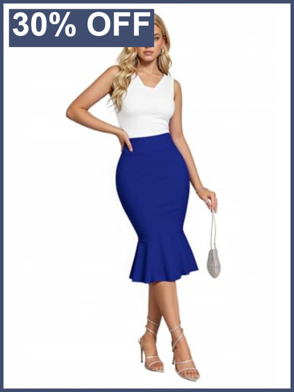 Nylon Ponte Stretch High Waist Fishtail Pencil Office Skirt